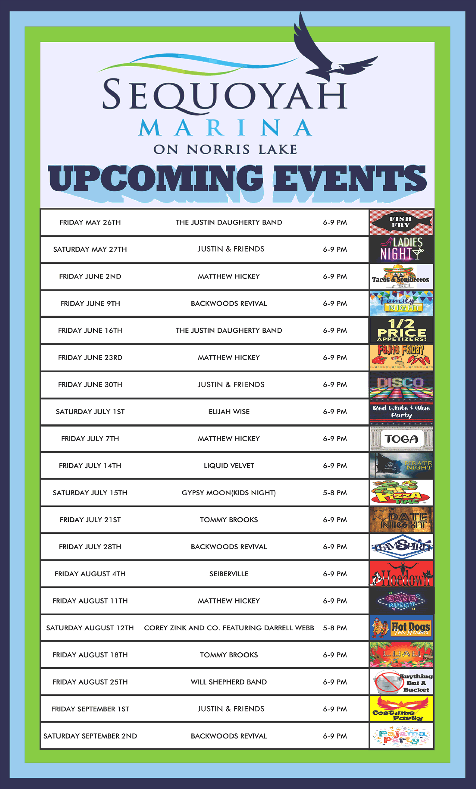 Sequoyah Entertainment Schedule